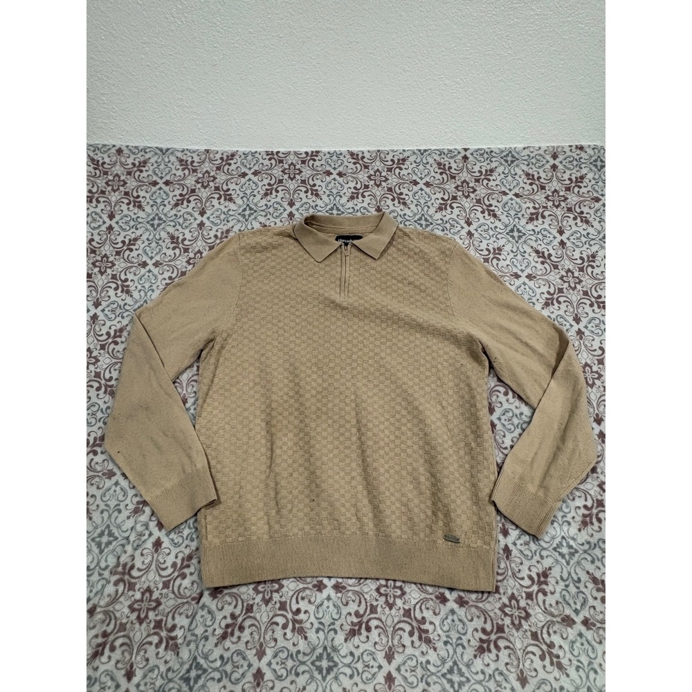 Threadbare Mens XL Tan Beige Quarter Zip Textured Knit Polo Sweater Long Sleeve